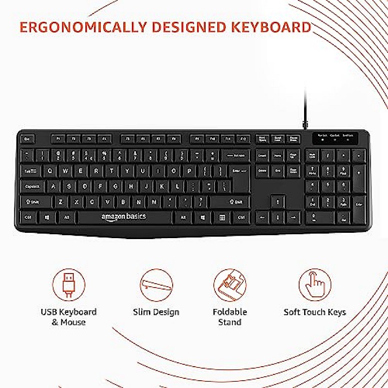 Amazon Basics Wired Keyboard and Mouse Combo l 1200 DPI l for Windows, Mac OS Computer