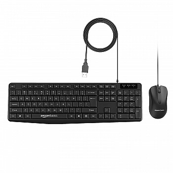 Amazon Basics Wired Keyboard and Mouse Combo l 1200 DPI l for Windows, Mac OS Computer