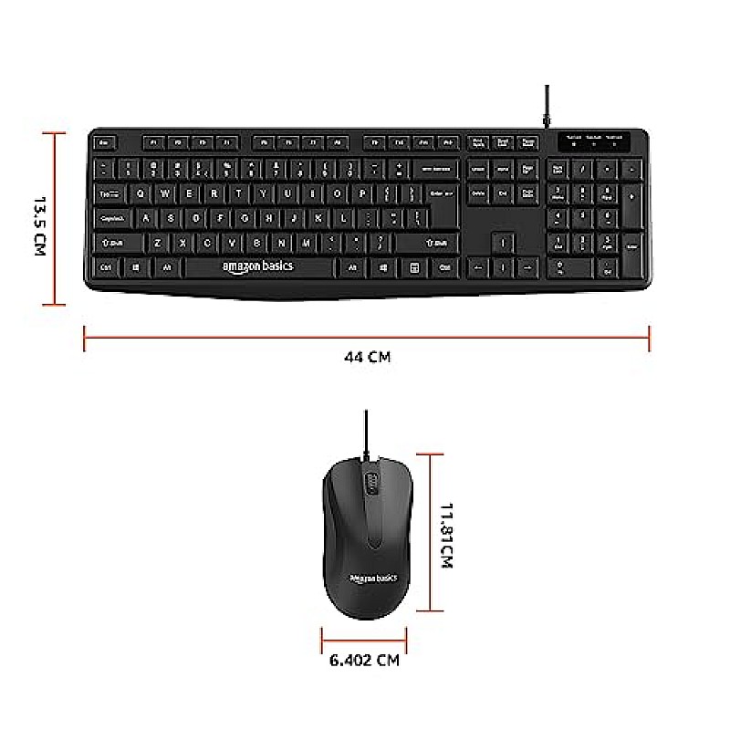 Amazon Basics Wired Keyboard and Mouse Combo l 1200 DPI l for Windows, Mac OS Computer