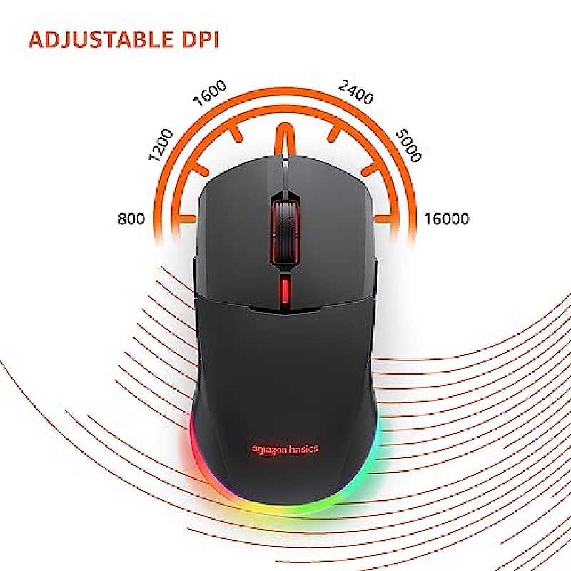 Amazon Basics Dual Connectivity Rechargeable Gaming Mouse (Bluetooth/Wireless) with 8 Programmable Buttons, 16000 DPI Optical Sensor