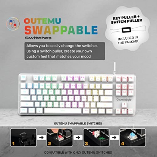 Cosmic Byte CB-GK-37 Firefly Per-Key RGB TKL Mechanical Keyboard with Swappable Outemu Red Switch (White)