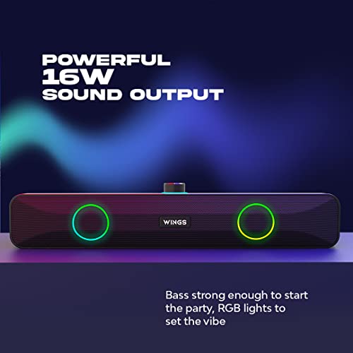 Wings Centerstage 200 True Wireless, Bluetooth 5.0 Soundbar with16 W Output, 2500 mAh Battery,6.5 Hours Playtime Mini Wireless Bluetooth Speaker for Parties Wings Centerstage 200 True Wireless, Bluetooth 5.0 Soundbar with16 W Output, 2500 mAh Battery,6.5 Hours Playtime Mini Wireless Bluetooth Speaker for Parties