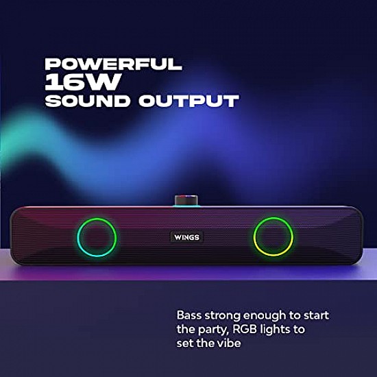 Wings Centerstage 200 True Wireless, Bluetooth 5.0 Soundbar with16 W Output, 2500 mAh Battery,6.5 Hours Playtime Mini Wireless Bluetooth Speaker for Parties