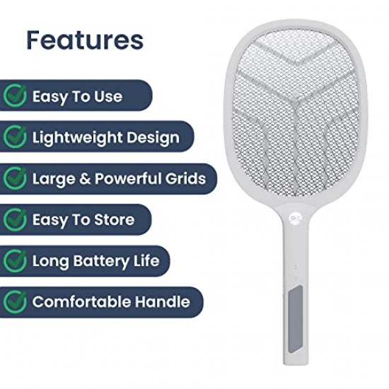 AIRTREE Autokill 2-in-1 Mosquito Racket 1200mAh Battery USB Charging LED Light Insect Bugs White