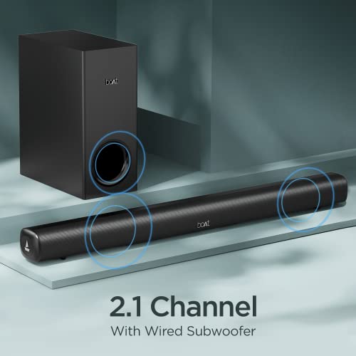 boAt Aavante Bar Mystiq Soundbar with 100W RMS Signature Sound, 2.1 CH,Multi-Connectivity Modes,BT v5.3 (Pitch Black) boAt Aavante Bar Mystiq Soundbar with 100W RMS Signature Sound, 2.1 CH,Multi-Connectivity Modes,BT v5.3 (Pitch Black)