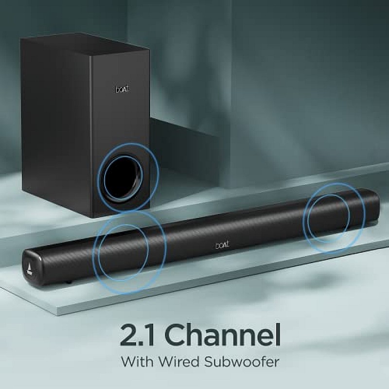 boAt Aavante Bar Mystiq Soundbar with 100W RMS Signature Sound, 2.1 CH,Multi-Connectivity Modes,BT v5.3 (Pitch Black)