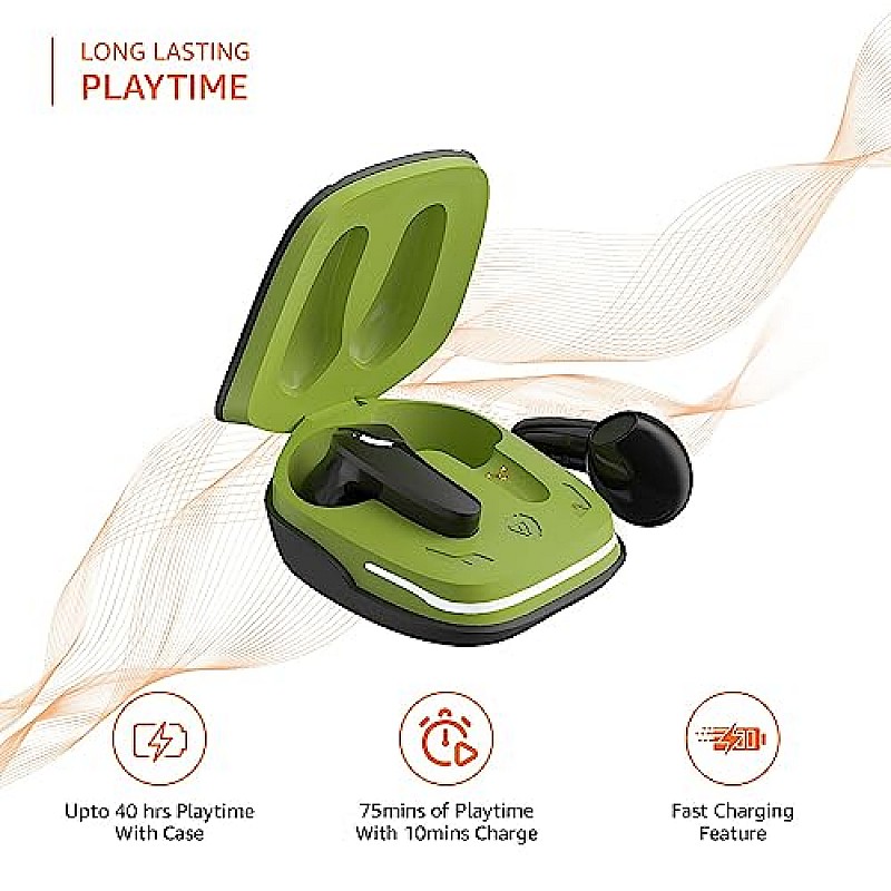 Amazon Basics True Wireless in-Ear Earbuds with Mic, Touch Control, (Green and Black)