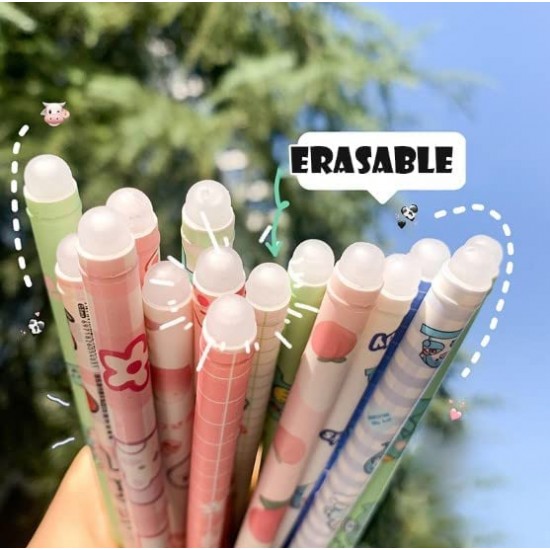 Airtree Pack of 12 Pcs Erasable Pens 0.5mm Tip Blue Ink Erasable Gel Pen Set with attached Magic Wipe Eraser 