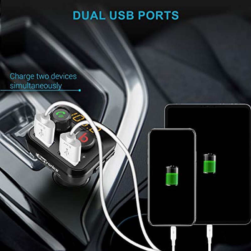 Portronics Auto One Smart Car Charger And Music Streamer with Hands Free Calling, Bluetooth 5.0 Black