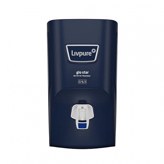 Livpure Glo Star RO+In-Tank UV+UF+Mineraliser 7 L Storage, 15 LPH Water Purifier for Home Blue