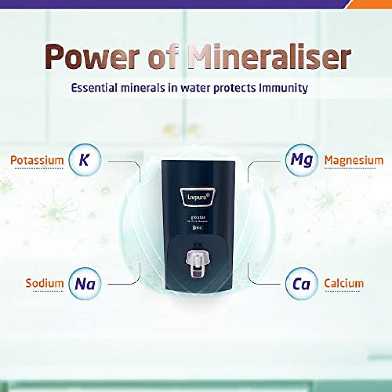 Livpure Glo Star RO+In-Tank UV+UF+Mineraliser 7 L Storage, 15 LPH Water Purifier for Home Blue