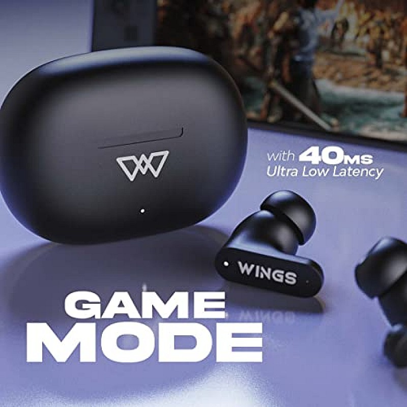 Wings Phantom 315 Wireless Earphones with 40 Hours of Battery Backup Black