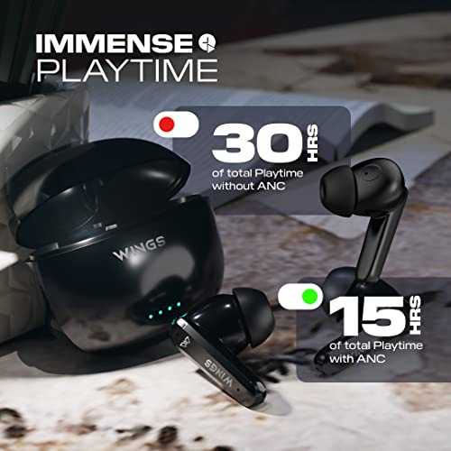 Wings Phantom 380 Best Low Latency 30Hrs Earbuds, ANC Bluetooth Wireless Headphones Black Wings Phantom 380 Best Low Latency 30Hrs Earbuds, ANC Bluetooth Wireless Headphones Black