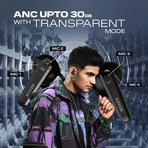 Wings Phantom 380 Best Low Latency 30Hrs Earbuds, ANC Bluetooth Wireless Headphones Black Wings Phantom 380 Best Low Latency 30Hrs Earbuds, ANC Bluetooth Wireless Headphones Black