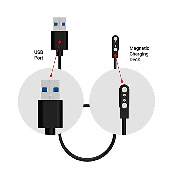 Fire-Boltt Smart Watch Magnetic Charging Cable Compatible Smartwatches Black