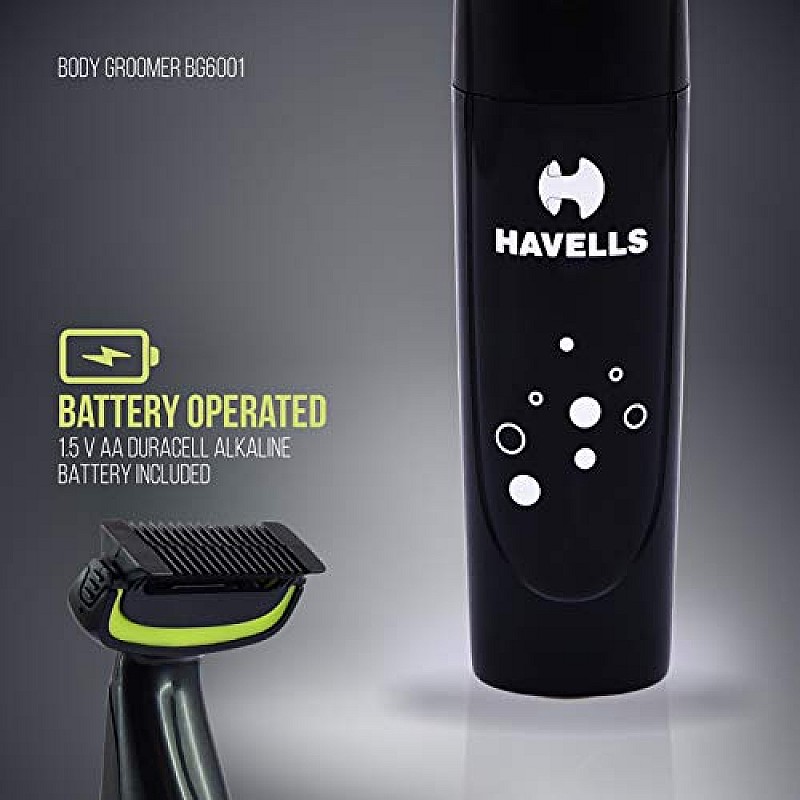 Havells BG6001, Battery Operated Body Trimmer for Body Trimming Black Green