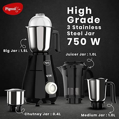 Pigeon by Stovekraft VIN Mixer Grinder Machine for Kitchen 750 Watts 4 Multi Purpose Jars Pigeon by Stovekraft VIN Mixer Grinder Machine for Kitchen 750 Watts 4 Multi Purpose Jars