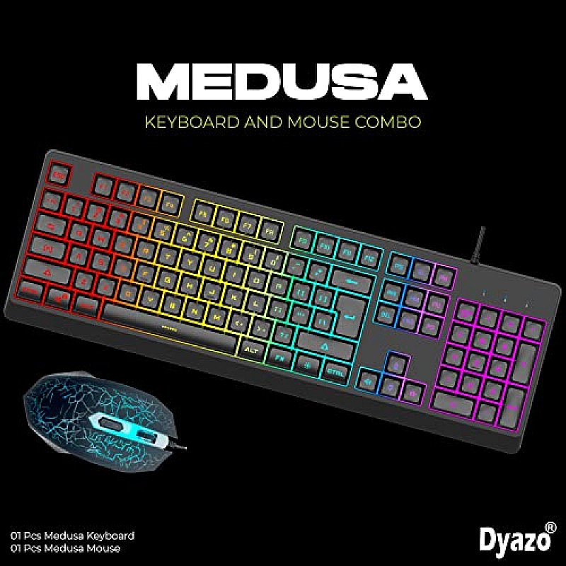 Dyazo Wired Gaming Keyboard and Mouse Combo Static RGB Static Light (only 2 Modes on & Off) for Windows Compatible for PC, Laptop (Black)