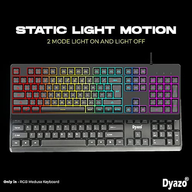 Dyazo Wired Gaming Keyboard and Mouse Combo Static RGB Static Light (only 2 Modes on & Off) for Windows Compatible for PC, Laptop (Black)