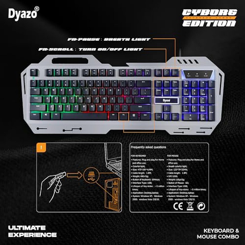 Dyazo Wired Gaming Keyboard and Mouse Combo Static RGB Static Light (only 2 Modes on & Off) for Windows Compatible for PC, Laptop (Black)