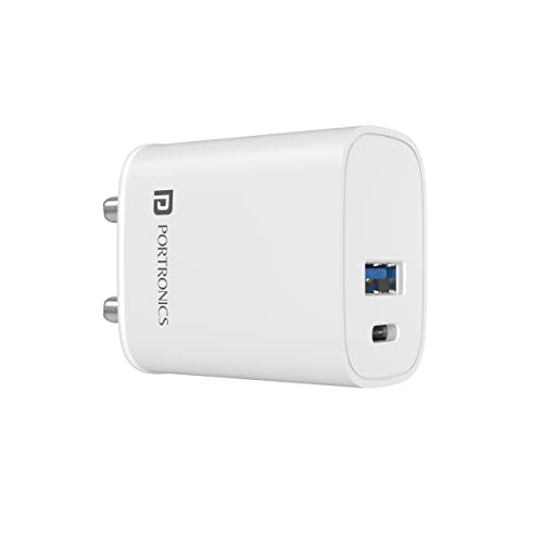 Portronics Adapto 70 33W Fast Wall Charging Adapter, Supports PPS Charging Via Type C Power Delivery & Mach USB Charger WHITE Portronics Adapto 70 33W Fast Wall Charging Adapter, Supports PPS Charging Via Type C Power Delivery & Mach USB Charger WHITE