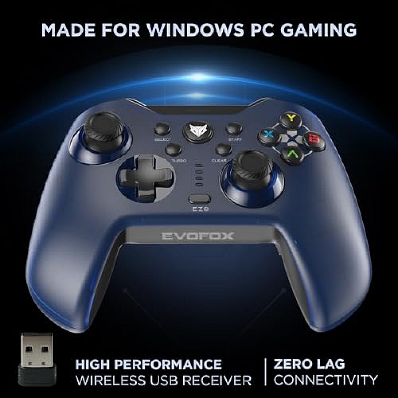 EvoFox Elite X Wireless Gamepad for PC with Dual Vibration Motors, 2 Macro Back Buttons (Blue)