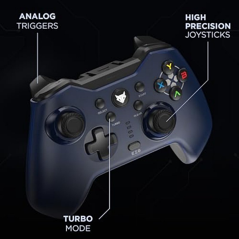 EvoFox Elite X Wireless Gamepad for PC with Dual Vibration Motors, 2 Macro Back Buttons (Blue)