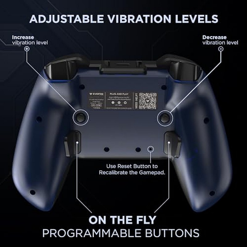 EvoFox Elite X Wireless Gamepad for PC with Dual Vibration Motors, 2 Macro Back Buttons (Blue)