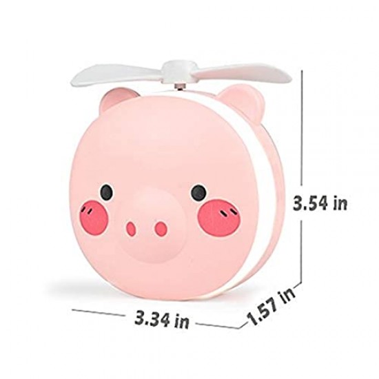 AIRTREE Cute Piggy Mini Cosmetic LED Mirror Light with Silicon Fan, USB Rechargeable Pig Cartoon Travel Makeup Mirror, 