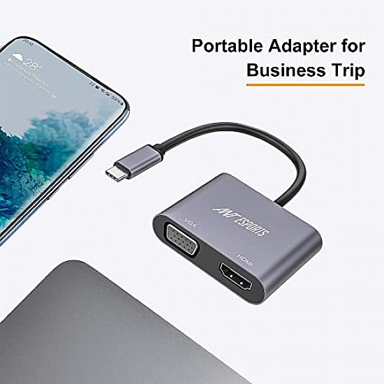 Ant Esports AEC210 2-in-1 USB C to HDMI VGA Adapter, USB C to HDMI 4K 60Hz VGA 1080P 60Hz Converter Silver Grey