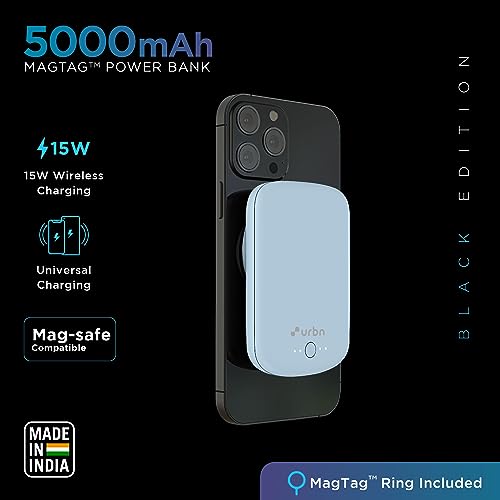 URBN 5000 mAh 15W Fast Wireless Charging Type C Input Output Magsafe Power Bank Premium Blue URBN 5000 mAh 15W Fast Wireless Charging Type C Input Output Magsafe Power Bank Premium Blue