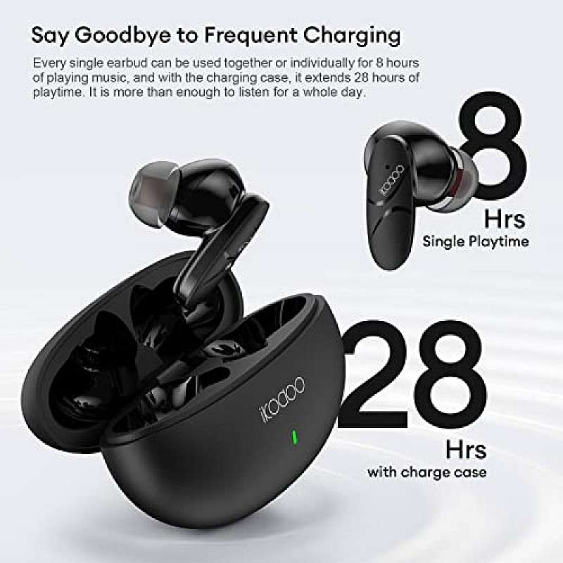 IKODOO Buds Z Truly Wireless in-Ear Earbuds with Mic, AI-ENC, Upto 28 Hrs Playtime, 10mm Bass Drivers, Bluetooth 5.3, Quick Pair, IPX4, Black