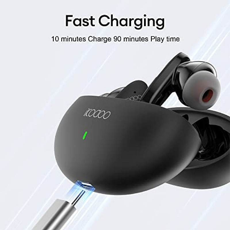 IKODOO Buds Z Truly Wireless in-Ear Earbuds with Mic, AI-ENC, Upto 28 Hrs Playtime, 10mm Bass Drivers, Bluetooth 5.3, Quick Pair, IPX4, Black