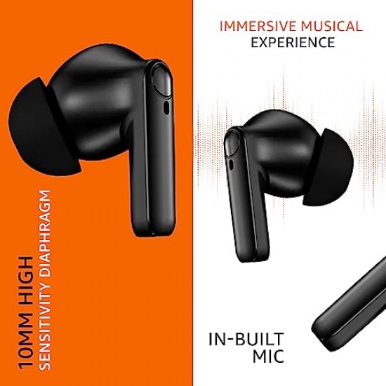 Amazon Basics True Wireless in-Ear Earbuds with Mic, 10MM Dual Drivers, Touch (Black)