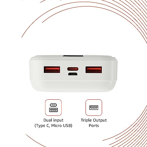 Amazon Basics 20000 mAh 22.5W Fast Charging Lithium Polymer Power Bank with Type C Cable Dual Input, Triple Output White Amazon Basics 20000 mAh 22.5W Fast Charging Lithium Polymer Power Bank with Type C Cable Dual Input, Triple Output White