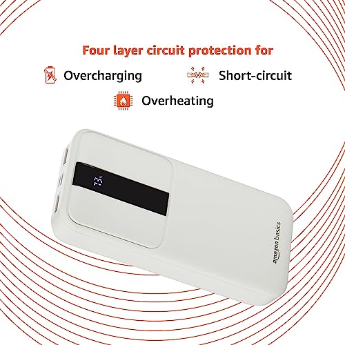Amazon Basics 20000 mAh 22.5W Fast Charging Lithium Polymer Power Bank with Type C Cable Dual Input, Triple Output White Amazon Basics 20000 mAh 22.5W Fast Charging Lithium Polymer Power Bank with Type C Cable Dual Input, Triple Output White