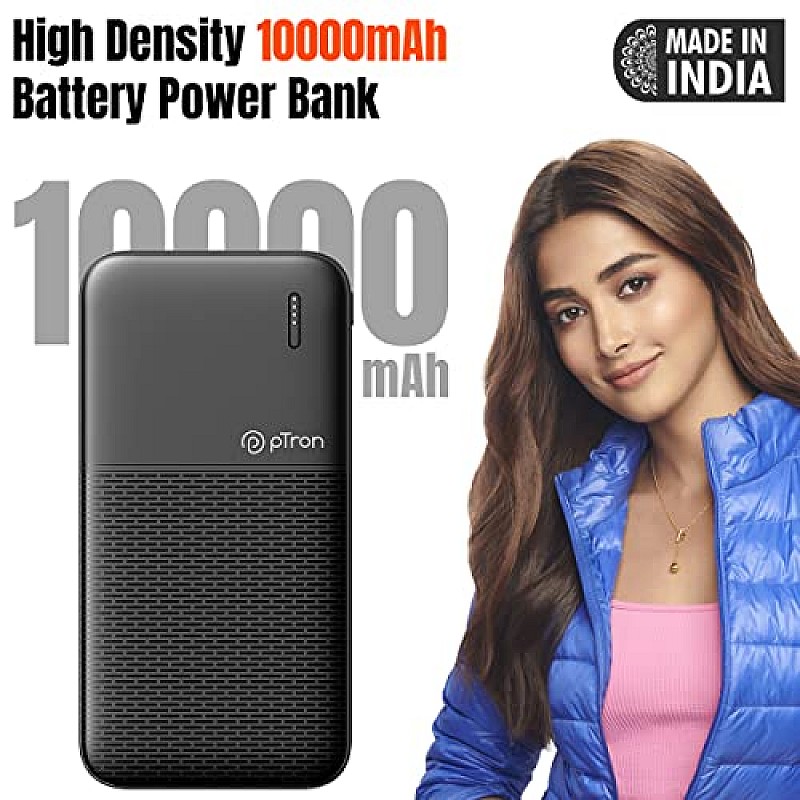 pTron Newly Launched Dynamo 10000mAh 22.5W Power Bank, Made in India, 20W PD Fast Charging (Black)