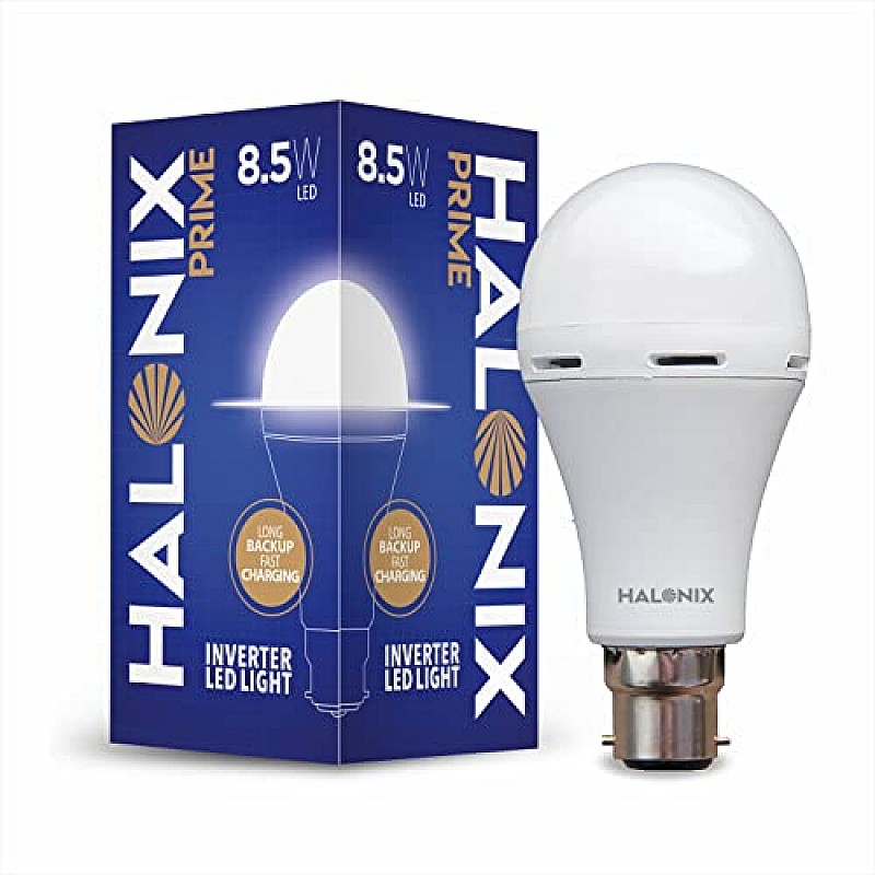 Halonix 8.5 Watt B22 LED White Rechargeable Emergency light Inverter Bulb, Pack of 2