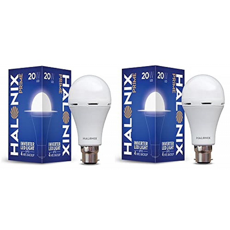 Halonix 8.5 Watt B22 LED White Rechargeable Emergency light Inverter Bulb, Pack of 2