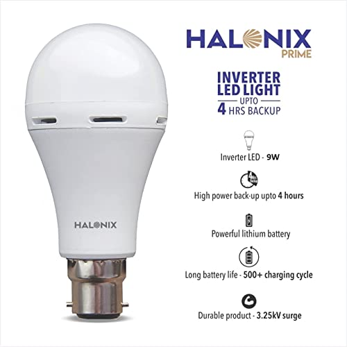 Halonix 8.5 Watt B22 LED White Rechargeable Emergency light Inverter Bulb, Pack of 3 White Halonix 8.5 Watt B22 LED White Rechargeable Emergency light Inverter Bulb, Pack of 3 White