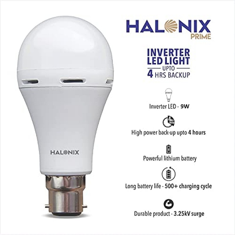 Halonix 8.5 Watt B22 LED White Rechargeable Emergency light Inverter Bulb, Pack of 2