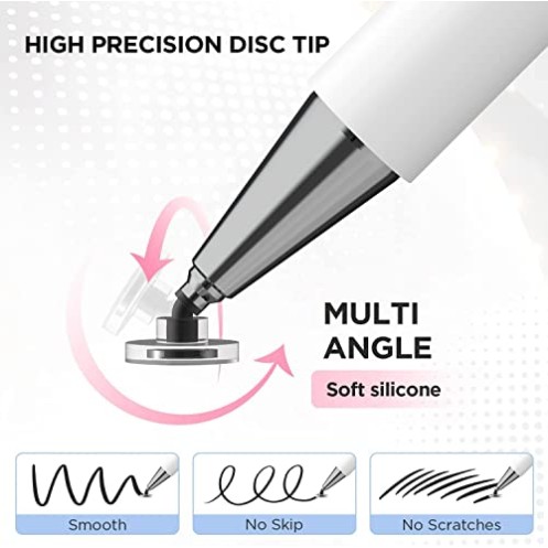 Dyazo Aluminum Super Light Weight Capacitive Stylus Pen for Touch Screen Devices with Fine Point Disc Compatible with All iOS and (White)