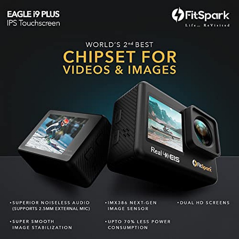 FitSpark Eagle i9 Plus IPS Touchscreen Professional Dual Screen Real 4K 30FPS WiFi Action Camera, 2.5mm External MIC Support