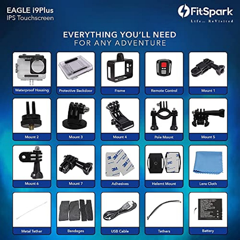 FitSpark Eagle i9 Plus IPS Touchscreen Professional Dual Screen Real 4K 30FPS WiFi Action Camera, 2.5mm External MIC Support