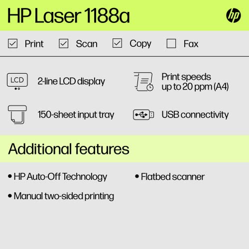 HP Monochrome Laser Printers MFP 1188A, Print, Copy, Scan HP Monochrome Laser Printers MFP 1188A, Print, Copy, Scan