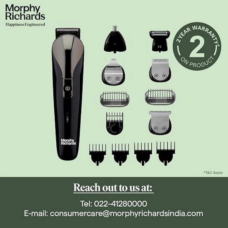 Morphy Richards Kingsman Pro 12-in-1 grooming kit for men Rechargable all in one Men Trimmer Black