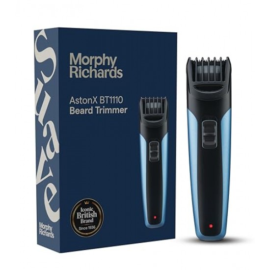 Morphy Richards AstonX BT1110 beard trimmer for men Reachargable Washable Blades Travel friendly beard trimmer Metallic Blue Black