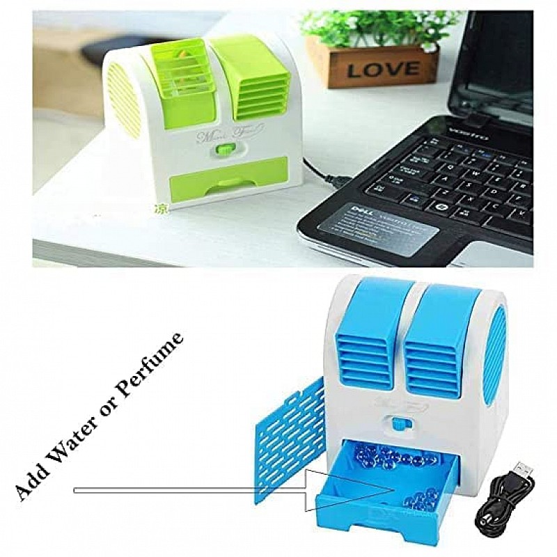 Airtree Portable Mini AC USB Battery Operated Air Conditioner Mini Water Air Cooler Cooling Fan Blade Less Duel Blower 