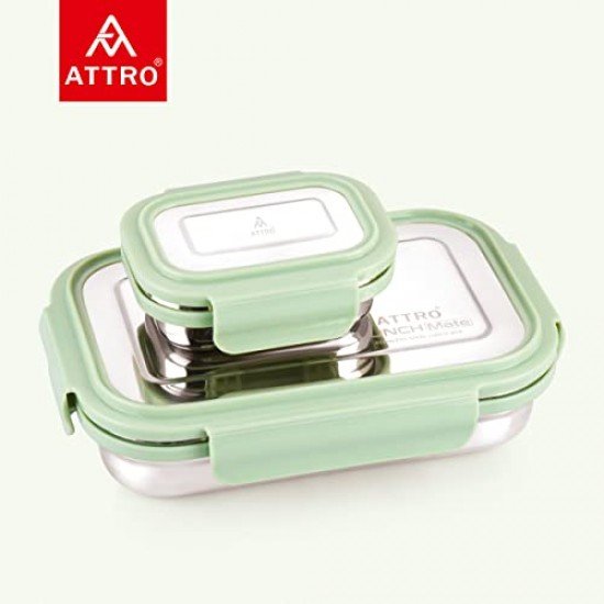 Attro Lunchmate Stainless Steel Airtight Leak-Proof Lunch Box for Office, School, Picnic, 800 Ml  Green