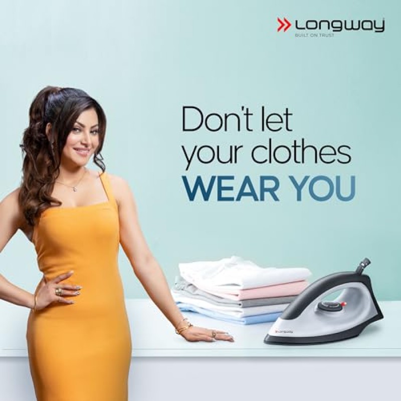 Longway Kwid Light Weight Non-Stick Teflon Coated Dry Iron, Electric Iron for Clothes (1100 Watt, Black)